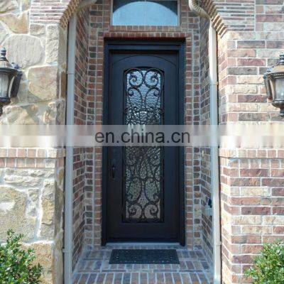 Patio Exterior Metal Gate Popular Handmade Grill Design Single Leaf Privacy Frosted Glass Entrance Wrought Iron Door photo-2
