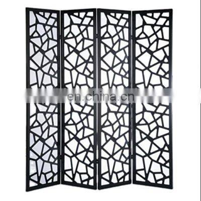 Folding solid wood 4 Panel Room Divider Screen, White Color With Decorative Cutouts