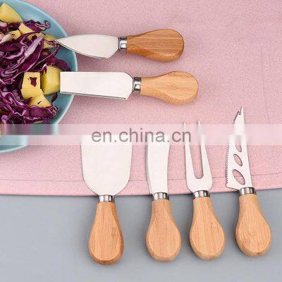 Wholesale Wood Bamboo Handle Stainless Steel Personalised Acacia 6 Piece Cheese Knife Set