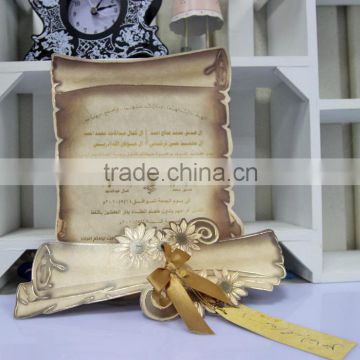 Newest Hot Sale Luxury Elegant Scroll Wedding Invitation Cards with Ribbon