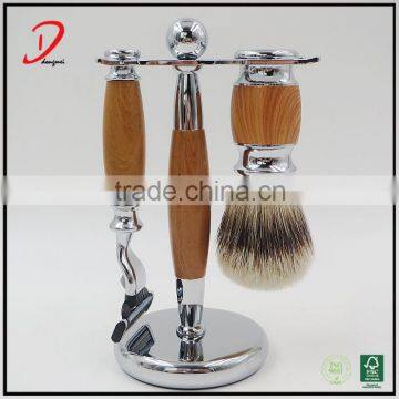 faux wood metal handle shaving brush set ,male shaving razor custom shaving set , shaving brush kits professional manufacturer