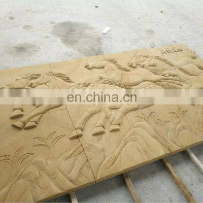 Yellow Sandstone Relief Horse Design Carving For Walls Support Customization photo-5