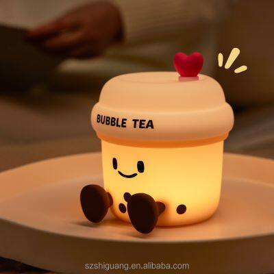 Hot Sell Cute Bubble Tea Night Light Led Silicone Lamp For Children Room Kawaii For Baby Kids Birthday Gifts