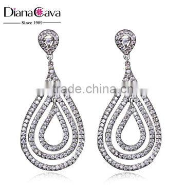 Good Quality CZ Crystal Jewellery Water Drop Shape 3 Layers Brass Base Women Earring