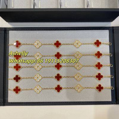 VCA 18k золото пятицветный браслет с белыми жемчугом и четырехлистной клевера