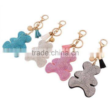 Rhinestone Bear Keychain Cute Bling Keychain 18K Gold Keyring and Lobster Clasp