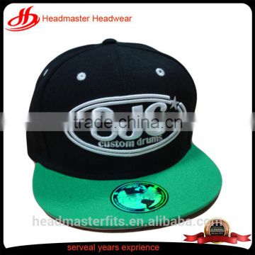 custom high quality 3d embroidery 6 panel hat acrylic material for flat brim snapback cap