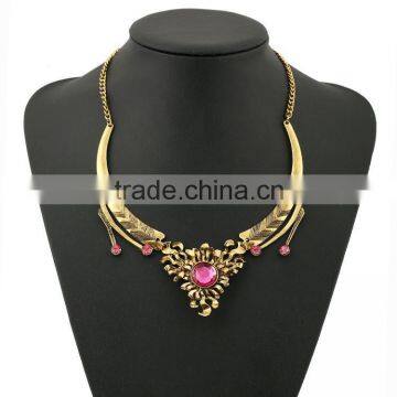 Women Jewelry 18k Gold Plated Pink Crystal Choker Chunky Statement Bib Necklace photo-2