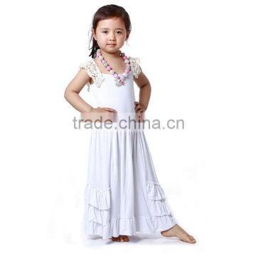 Wholesale Girls Summer Holy Cotton Dresses Girls Lace Sleeve Clothing Girls Ruff Long Dress