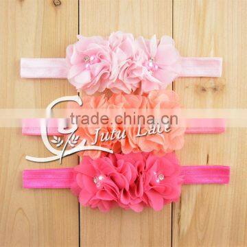 NEW Grosgrain Ribbon Baby Headbands With Three Pearls Rhinestone Flower / Chic Women Skirt Waistband Accessories Clothing Collar photo-3