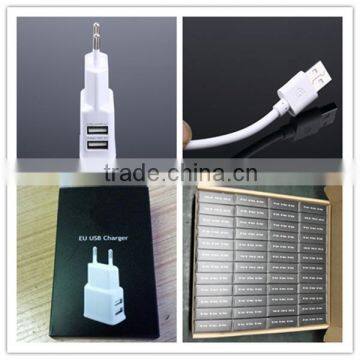 OEM black white gold logo printing us eu 1.5a dual usb all in one mobile phone charger with micro cable and paper box