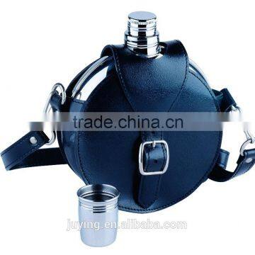 14oz stainless steel round hip flask with cup & PU pouch