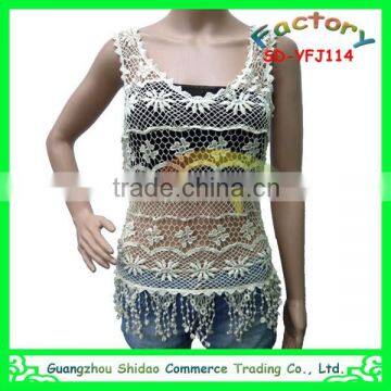 2015 summer latest V-neck sleeveless lace tops made in GuangZhou