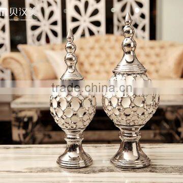 European silver plated novelty ceramic storage jars for home deco