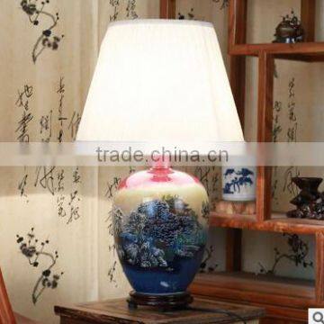 Hand Painted Energy Saving Porcelain Lights for Ceramic Houses With Wood Base