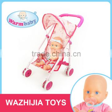 China toy factory top quality 2016 vinyl baby doll toys for kids with stroller