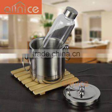 wholesale good quality protable double ear handle stainless steel beer ice bucket for bar with lid