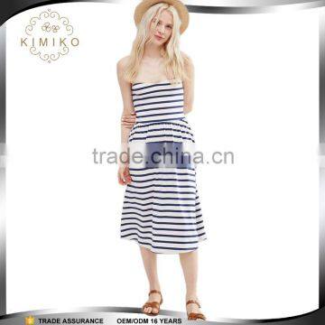 Latest Custom Designs Lady Sundress With Stripe Offer Shoulder Dresses