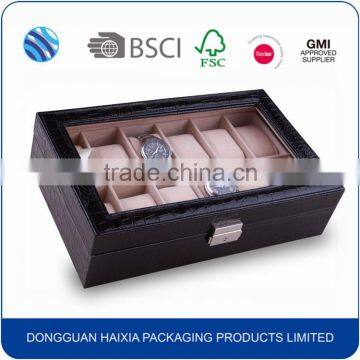 Wholesale High Quality Wooden 24 Slots Leather Wrap Watch Display Box