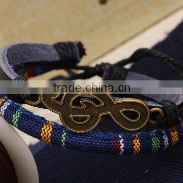 2016 Fashion Leather And Cloth Fabric Wrap Bracelet Wholesale photo-2