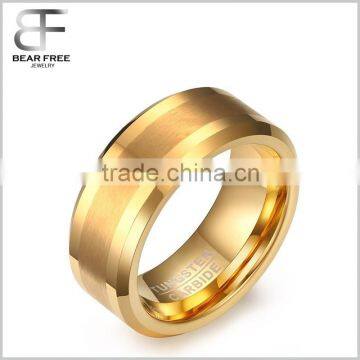 Unisex 8mm Tungsten Carbide Matte Polished Finish Wedding Engagement Band Ring 18K Gold Plated