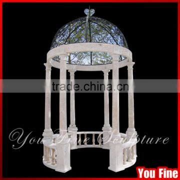 Hand Carved Decorative Garden Marble Metal Roof Gazebo