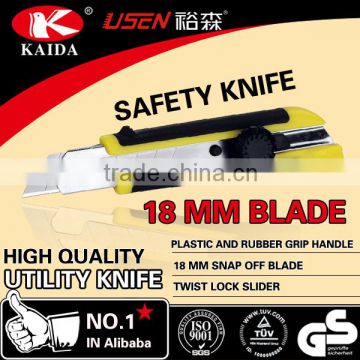 Plastic with rubber grip handle 18mm Screw-lock slider Utility Knife