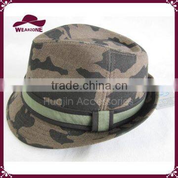 Camouflage Color Wool Blend Herringbone Fedora