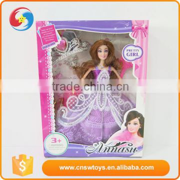 New style plastic purple princess with beautiful clothes nice pictures dolls