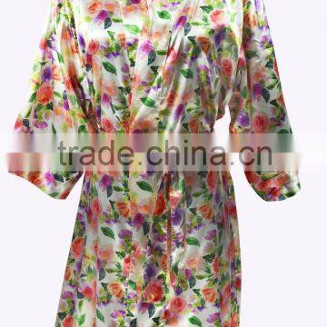 Latest Fashion Women Floral Print Satin Kimono Bath Robes