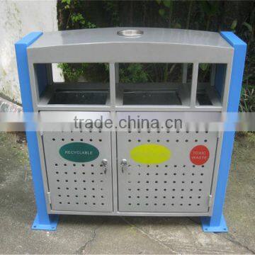 3 compartments metal reycling waste bin outdoor garbage bin