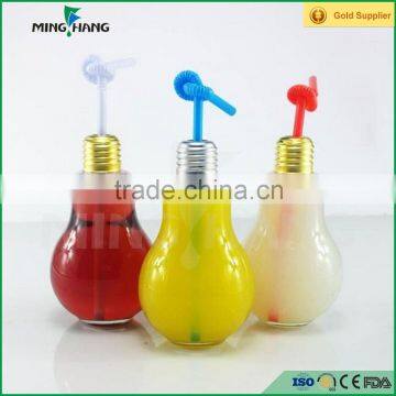 250ml clear lamp bulb shape glass bottle for juice with aluminum cap