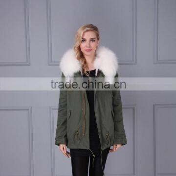 White Raccoon Fur Hood Fox Fur Lined Winter Jacket Coat Parka