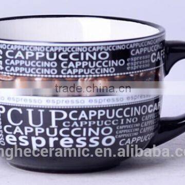 wholesale 500ml stoneware black soup mug with decal printing