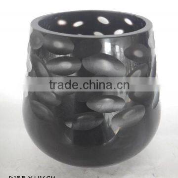 BLACK GLASS VASE IN D15.5 X H 16