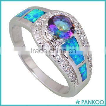 Fashion 925 Sterling Silver Mystic Rainbow Tanzanite Blue Fire Opal Ring