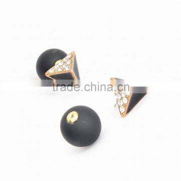 Punk Double Black Ball Side Ear Earring Stud Rivet Triangle Post Pack Earrings For Women