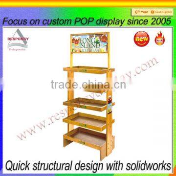 wooden floor display rack for tea with big header sign