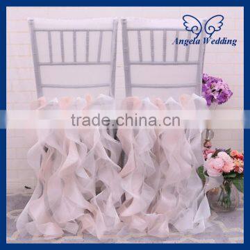 CH005EA Hot sale wholesale custom made fancy organza ruffled curly willow blush pink and ivory wedding chair covers