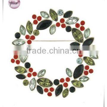 Silver Tone / Green Acrylic & Red Epoxy / Lead&nickel Compliant / Christmas / Wreath Brooch