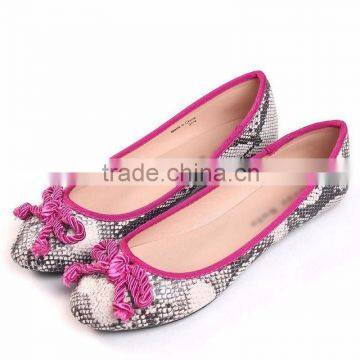 Women Shoes Snake PU With Fuchsia Binding and Bow Women Pump Shoes