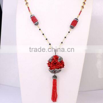 Charm Pave Crystal Zircon Flower Pendant Tassel Druzy Necklace, Gold plated Wire Wrapped Beaded Gem Chain Necklace