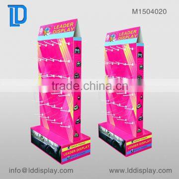 POS retail floor hanging display, hook cardboard display stand