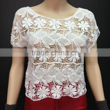 Brand New Fashion Women Tops Autumn Lace Crochet Patchwork short Sleeve Hollow Out Sexy Tops