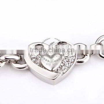 18KGP Platinum Plated Crystal Rhinestone Lovers' Heart Women Flower Bangle Bracelet Fashion Jewelry B003 photo-3