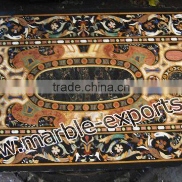 Handmade Black Flower Deigns Rectangular Marble Pietra Dura Dinning Inlay Table Top