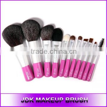 High Quality Goat Hair 11pcs Makeup Brush Set with Silver MakeuP Bag