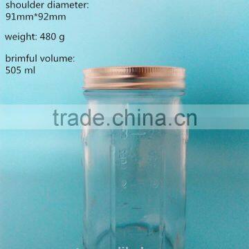 500 ml square airtight food mason jars with mental lids