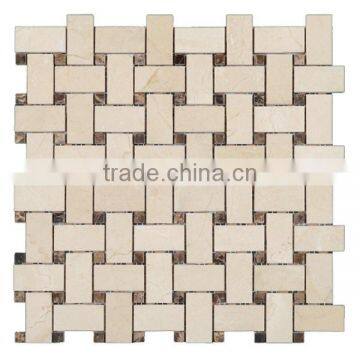 Weave Shape Cream Marfil & Dark Emperador Marble Mosaic Manufactures photo-3