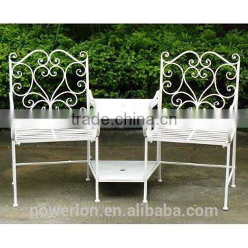 POWERLON Vintage Metal Bench With Table Outdoor Garden Furniture photo-3